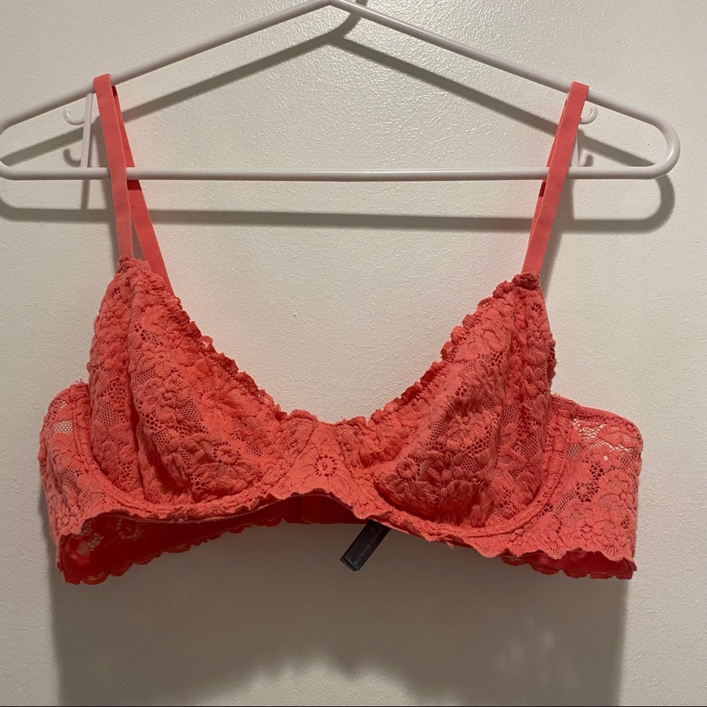 Aerie | Coral Lace Floral Semi-Sheer Bralette, 34B